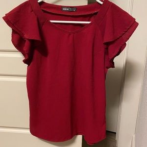 Red Flutter Sleeve Blouse